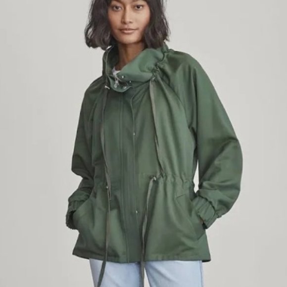 Elizabeth and James Utility Olive Green Cinch Waist Collar Windbreaker Jacket-M - Picture 1 of 14
